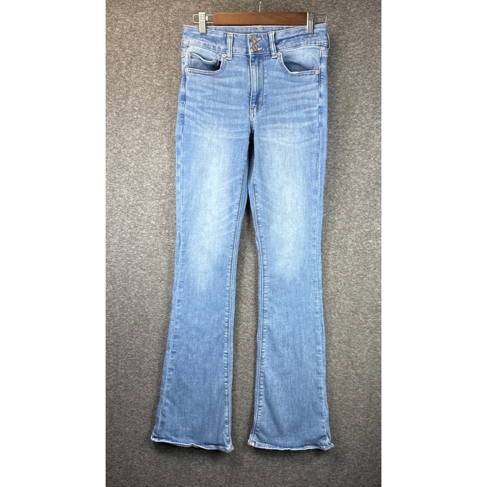 American Eagle Artist Flare Jeans Womens 6 X-Long Blue College High Rise Stretch